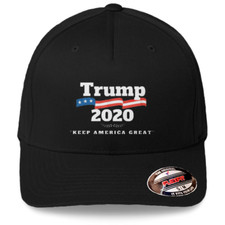 Trump 2020-Keep America Great Hat Flexfit Black Baseball Cap Printed Emblem L/XL