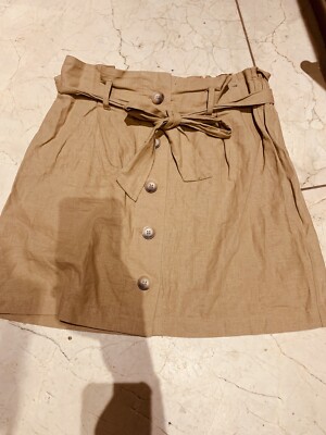 Topshop Beige Cotton Paper Bag High Waist Short Belt skirt 12