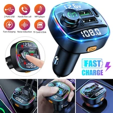 Bluetooth5.0 Car Wireless FM Transmitter Adapter USB PD Charger AUX Hand-Free US