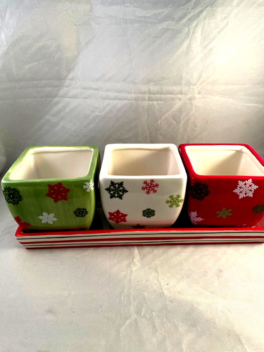 Harry & David Three Peppermint Bowls With Tray Ceramic with Box 2007 - Picture 3 of 5