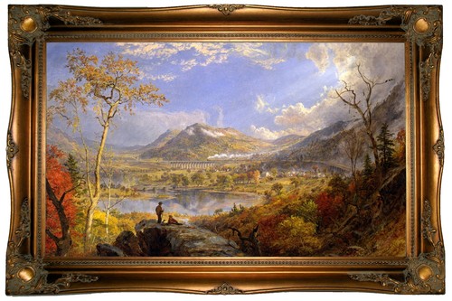 Cropsey Starrucca Railroad Viaduct PA 1865 Wood Framed Canvas Print Repro 19x32 - 第 1/36 張圖片