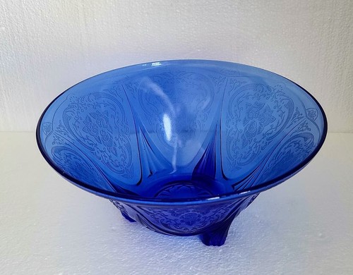 Hazel Atlas Cobalt Blue Royal Lace 10" Bowl Depression Glass, FOOTED, Vintage - Picture 2 of 4