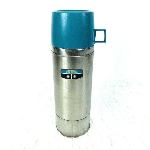 Vintage Thermos Aqua Blue Stainless Steel Vacuum Bottle 2464S Quart