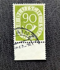 Federal 1951 Posthorn 138 90 Pfennig with sheet edge stamped