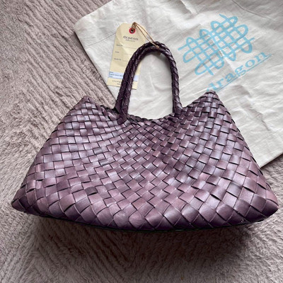 Dragon Diffusion Tote Hand Bag 8893 Leather Intrecciato Basket Brown From Japan