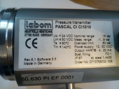 Tested Labom Pressure Transmitter PASCAL Ci Cl1010 -1 ... 9 bar 4 ... 20 mA - Picture 3 of 7
