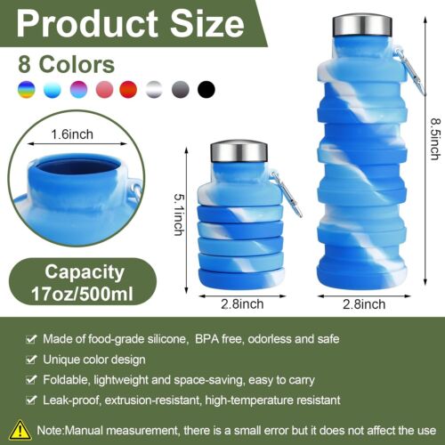 8 Pcs Collapsible Water Bottles 17oz 500ml Silicone Foldable lemon - Picture 2 of 7