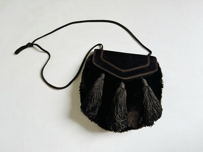 Handtasche Pelz und Leder Pasementerie YVES SAINT LAURENT Paris Vintage 80er