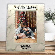 Our First Christmas Together picture Frame Leather White ,Gift For New Parents