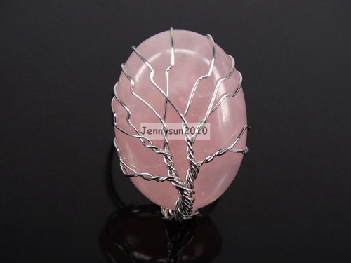 Natural Gemstone Oval Wire Wraped Tree of Life Adjustable Ring Reiki Chakra - Picture 11 of 16