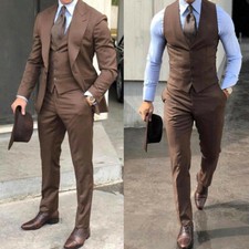 Wedding Groom Men Suits Slim Business Fit Blazer Wide Peak Lapel 3Pcs Jacket