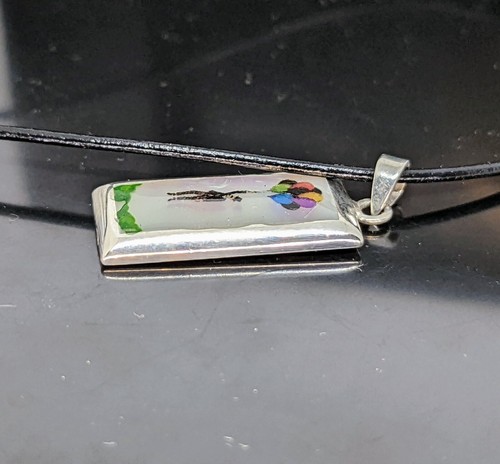 Sterling silver mother of pearl floating man w balloons pendant on 925 necklace - Picture 5 of 7