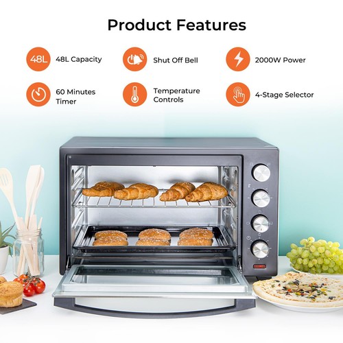 Geepas Mini Ofen Toaster Grill Tischplatte kompakt tragbar Backherd 48L 2000W - Bild 2 von 9
