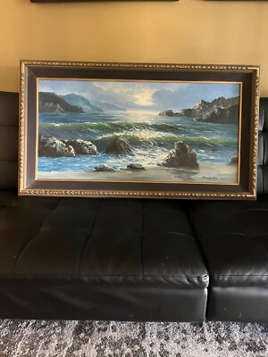 Acclaimed Korean artist Suh Jin Hee large oceanscape original oil painting