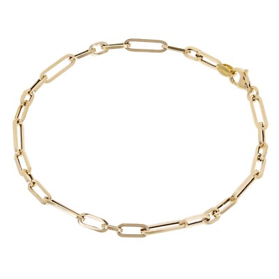Italian 14k Yellow Gold Hollow Paper Clip Link Bracelet 7'' 3.2mm 1.7 grams
