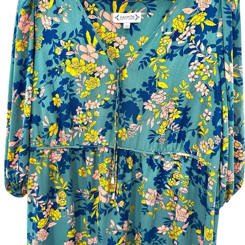 NANETTE Lepore зеленый цветочный Midi надежном платье ярусный кромки кнопка застежки размер 14 - Изображение 4 из 4