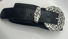 Black Silver Buckle Leatherock Waist Belt Made in USA Genuine Leather SZ 34