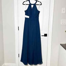 AZAZIE Melody Dark Navy Chiffon High Neck Keyhole Maxi Dress Size A6 Bridesmaid