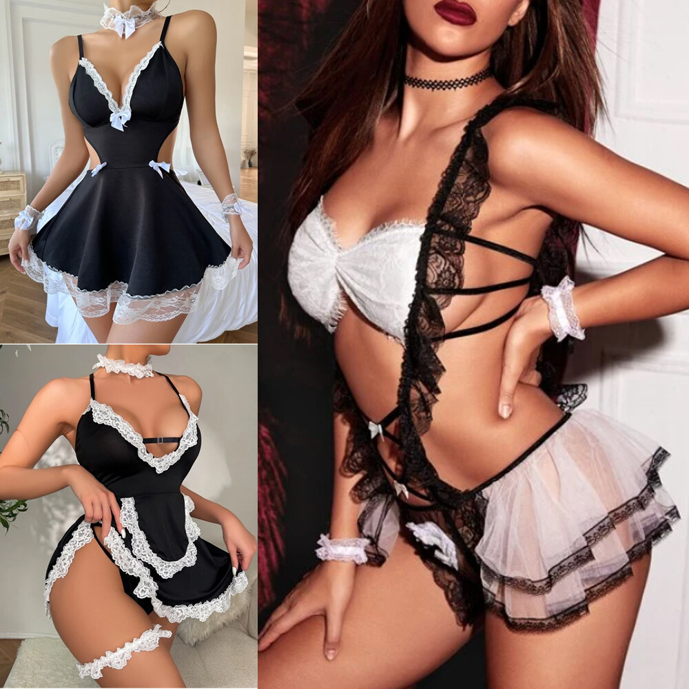 Sexy Maid Lingerie Women French Maid Outfit Costume Role Playing Fancy  Apron US
