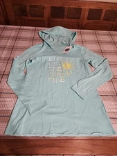 NWT LIFE IS GOOD AQUA GREEN L/S HOODED TEE LIVE ON THE SUNNY SIDE  SMALL