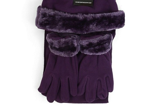 Women's Winter Hat Scarf Gloves 3pc Fleece Set Assorted Colors - Picture 3 of 22
