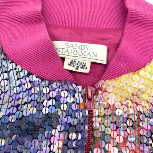 Chaqueta De Colección Sandy Starkman Lentejuelas Floral Arco Iris Bombardero Cremallera Completa Festival M - Imagen 2 de 7