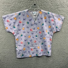 SB Unisex Scrub Top Medium Lavender Pullover Short Sleeve Butterflies Pocket
