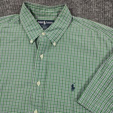 Ralph Lauren Shirt Mens Large Green Plaid Short Sleeve Button Down Blake Pony