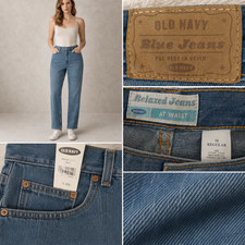 Old Navy Women's 16 Regular Relaxed Straight Jeans Medium Wash 100 Cotton NWT