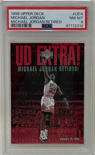 Michael Jordan 1998 Upper Deck Retires! Chicago Bulls Basketball Card #UDX PSA 8