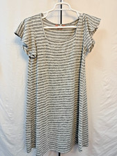 Gray White Striped Knit Dress Casual Soft Short Sleeve Everyday Summer Medium