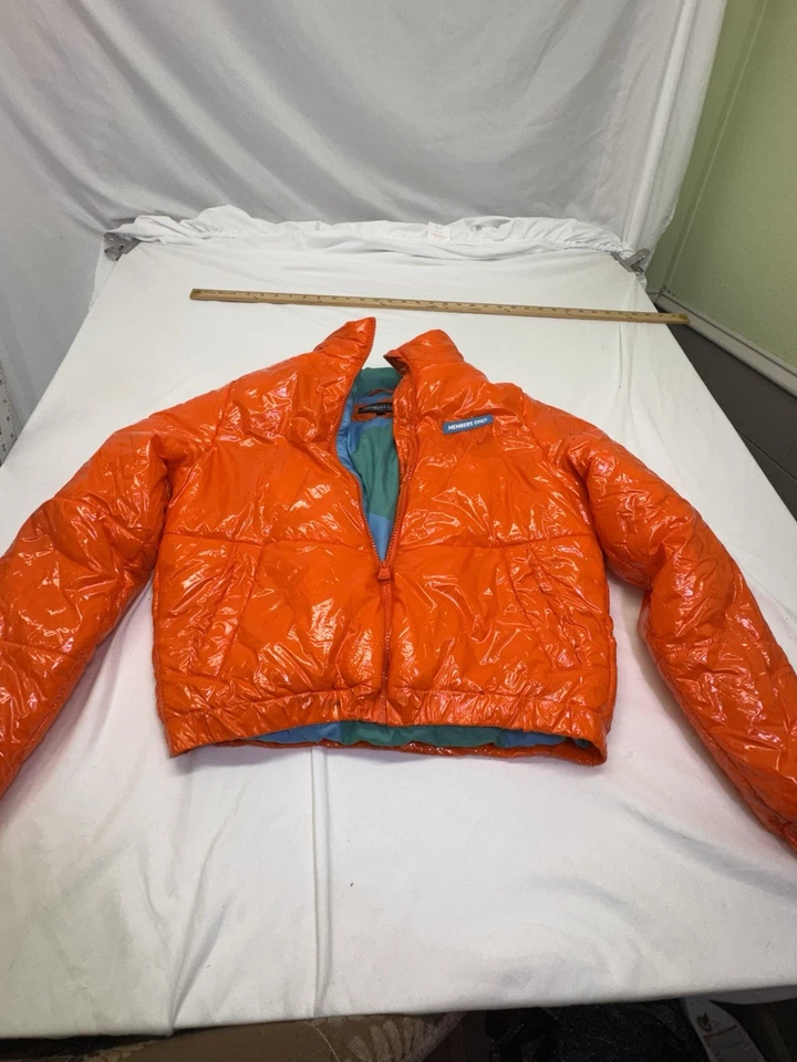 Винтажный членов только Hi-Shine пуховик куртка яркий оранжевый W синий подкладка маленький Y2K - Изображение 2 из 4