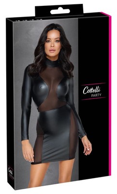 Cottelli PARTY Sexy Mattes Kleid mit Mesh-Einsätzen Schwarz XL