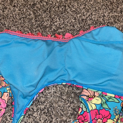 Beach Lingo Girls Youth Size 16 One Shoulder Swimsuit Fringe Floral Aqua Pink - Picture 9 of 9