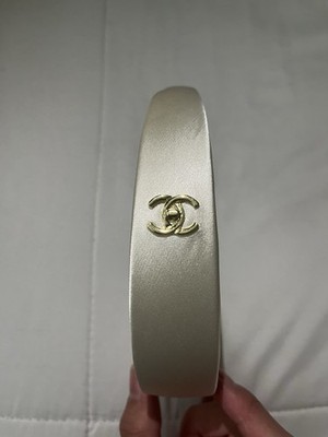 CHANEL Beige Satin Headband with Logo Accent for Women