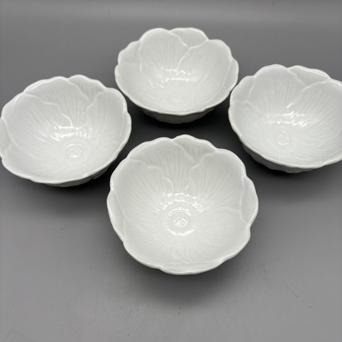 Pier 1 Imports Poppy Flower 4.5” Small White Porcelain Tulip Bowl Set of 4 Bowls