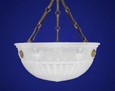 C.1900 Antique English Moonstone Glass Plafonnier / Flycatcher Lamp Light Shade