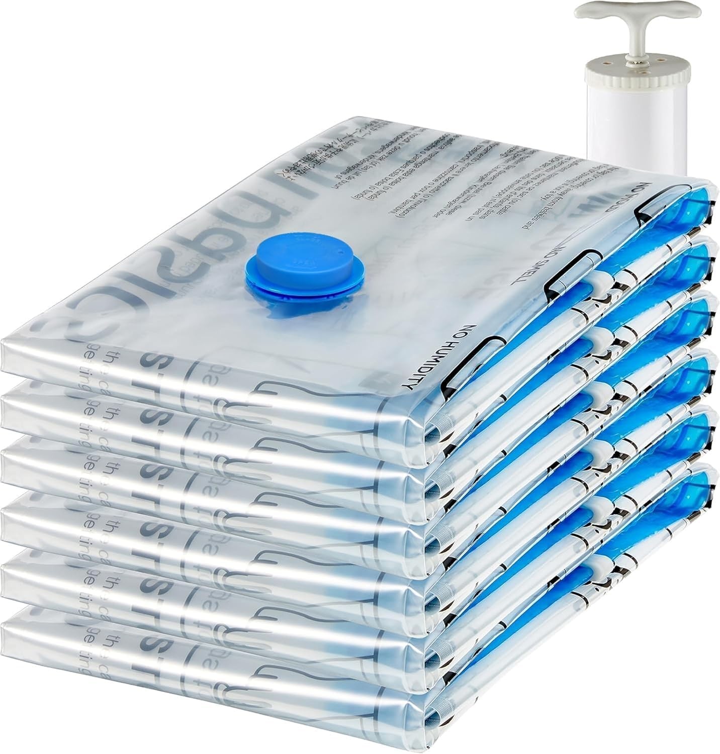 Vacuum Compression Zipper Storage Bags Jumbo 6-Pack Clear with Hand Pump