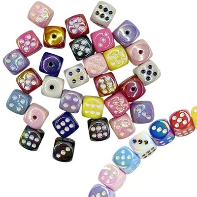 30PCS Cube Dice Acrylic Beads, Iridescent 3D Small, Multicolored 