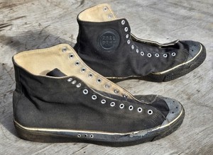 Vtg 1930s Ball Band Sneakers Canvas Basketball Black Gym Shoes Antique Red Ball