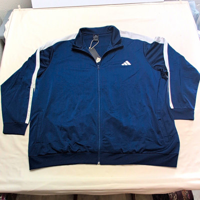 adidas Essentials Men's Track Jacket 4XL Big & Tall Blue/White Full Zip - New -