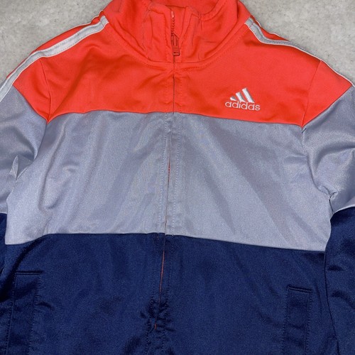 Adidas Boys Sz 6 Full Zip Long Sleeve Track Jacket Blue Gray Red Colorblock - Picture 3 of 7