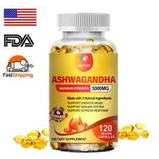 Organic Ashwagandha Capsules Herbal Supplement, 120 Vegan Softgels By MENXI