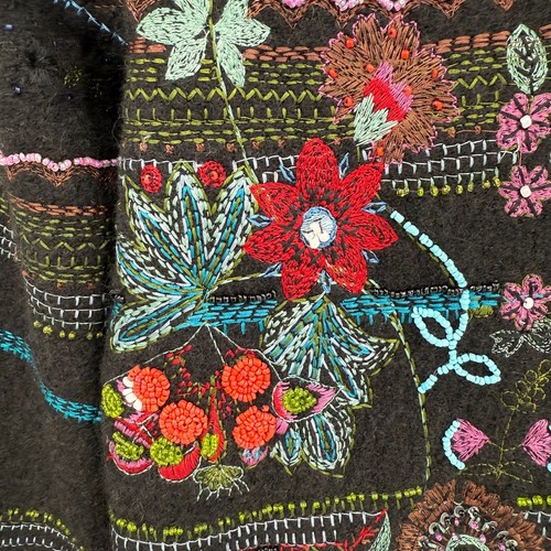 Chico's Womens Black Embroidered Floral 100% Wool Jacket Size 0/Small Artsy - Picture 4 of 15
