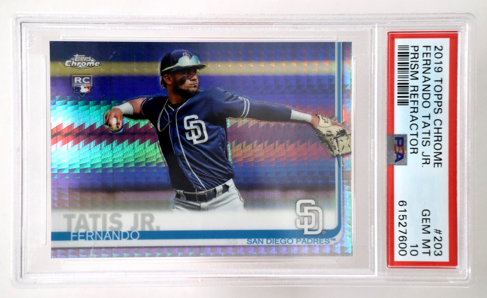 2019 Topps Chrome Fernando Tatis Jr Prism Refractor RC PSA 10 Padres #203 A1