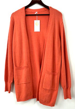 New Tasamo Women Orange Open Front Knit Cardigan Draped Long Sleeve Pockets M