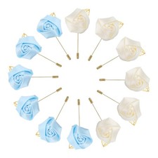 12 Pcs Groom Boutonnieres Rose Boutonnieres Pins Light Blue/Milky White
