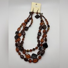 Elegant Multi-Strand Brown Beaded Necklace and earring set