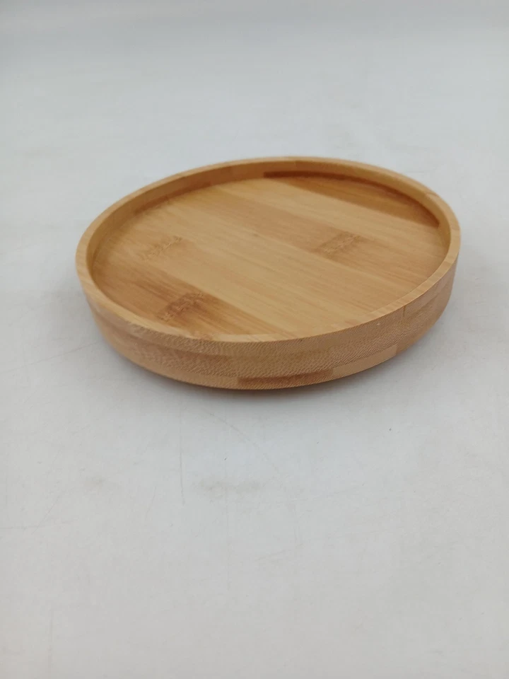 LoeJan Bamboo Round Tray Serving Plate 6 Inch Coaster Holder Organizer Natural - Image 2 of 4