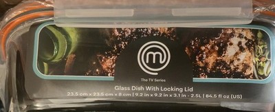MasterChef Glass Dish With Locking Lid 2.5L Clear Orange Microwave Safe